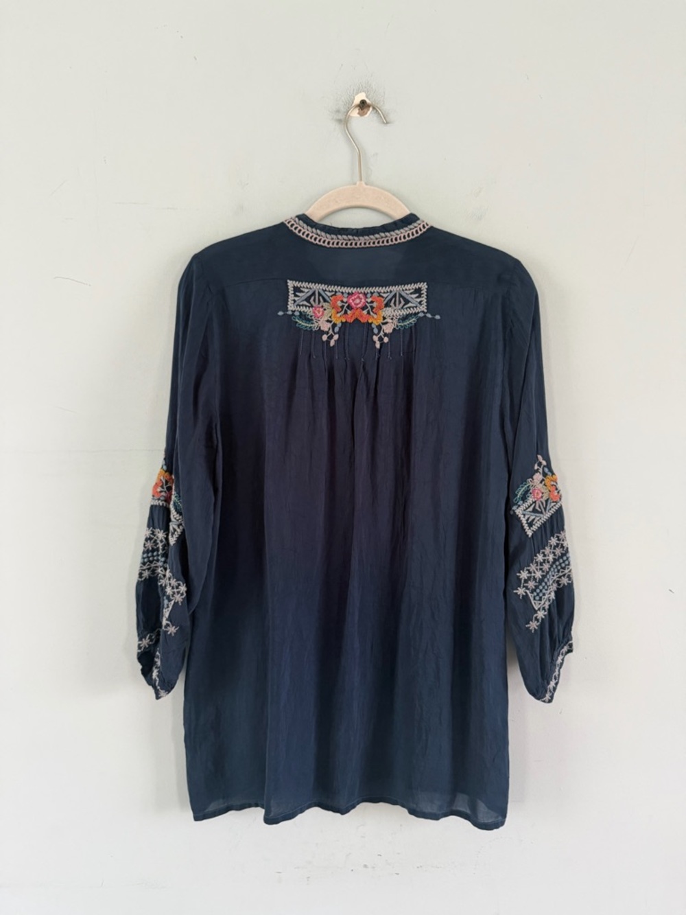 Johnny Was Annette Embroidered Floral Bastille Blue Boho Cottage Tunic Blouse - Picture 4 of 5